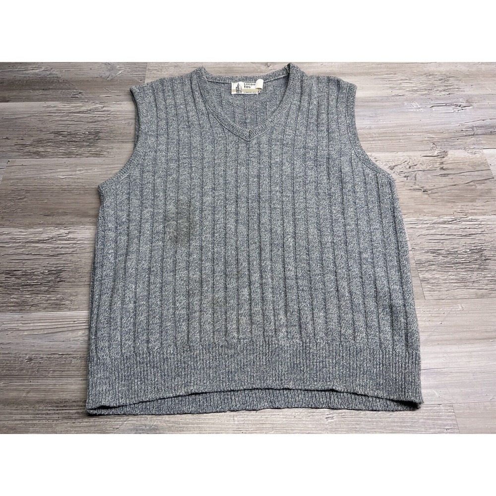 Vintage London Fog Sweater Vest Mens Sz L V-Neck Acrylic Light Blue Made‎ in USA